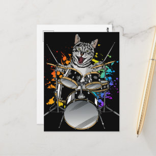 Cat Drummer Playing Drums Postcard