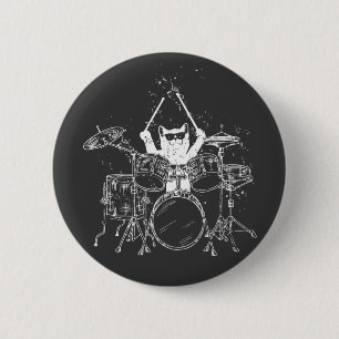 Cat Drummer Playing Drums Round 2 Inch Round Button
