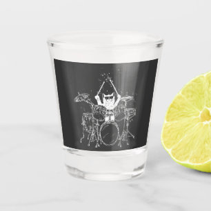Cat Drummer Playing Drums Shot Glass