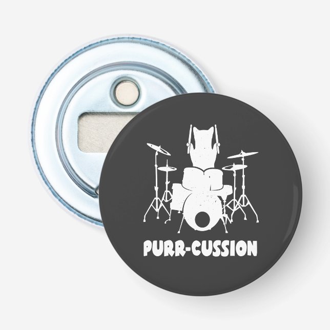 Cat Drummer Purr Cussion Funny Bottle Opener (Front)