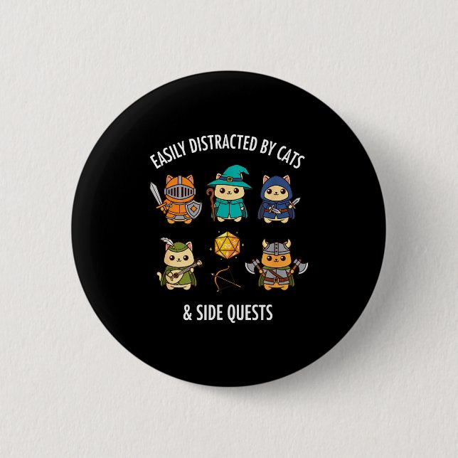 Cat Easily Distracted By Cat &amp; Side Quests Rpg 2 Inch Round Button (Front)