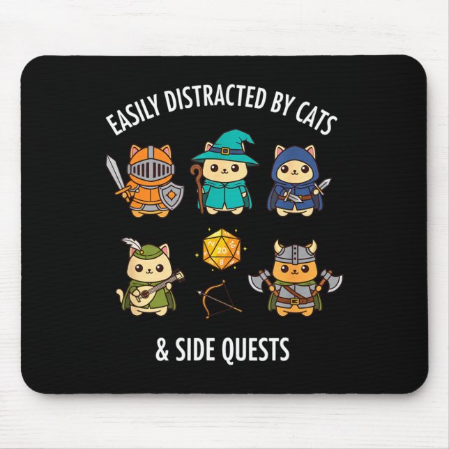 Cat Easily Distracted By Cat &amp; Side Quests Rpg Mouse Pad (Front)