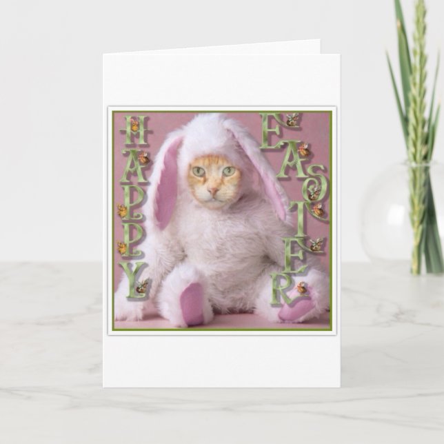 Cat Easter Bunny Claude Holiday Card (Front)