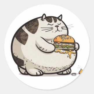 cat eat burger classic round sticker