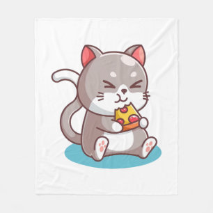 Cat Eating A Pizza Fleece Blanket