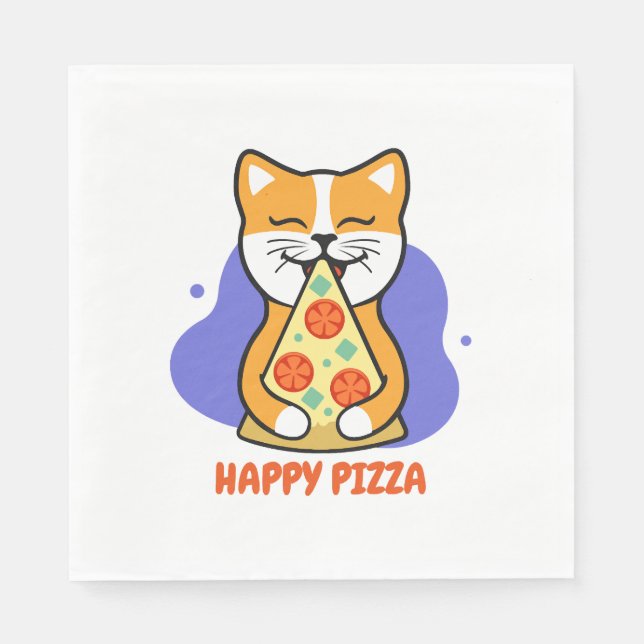 Cat Eating A Pizza    Napkin (Front)
