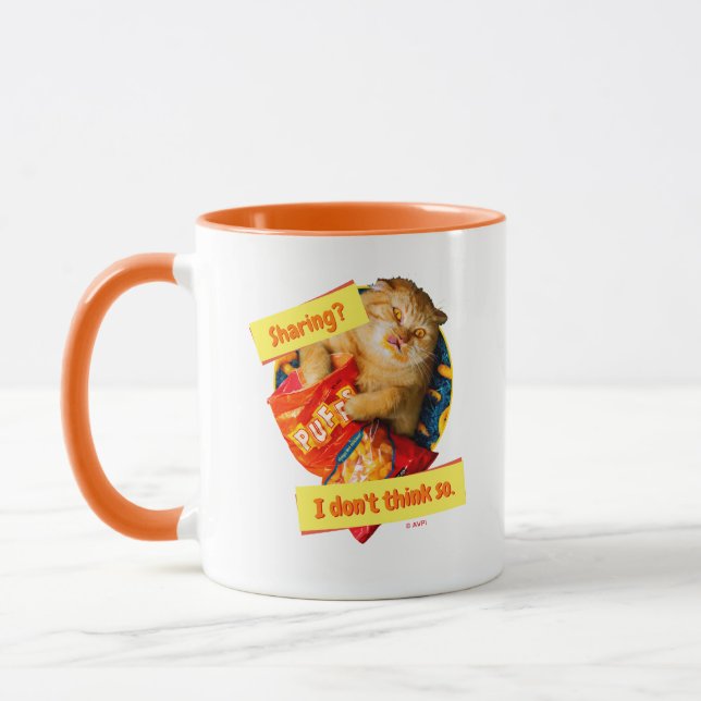 Cat Eating Cheese Puffs Mug (Left)