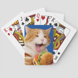 Cat Eating Cheeseburger Playing Cards