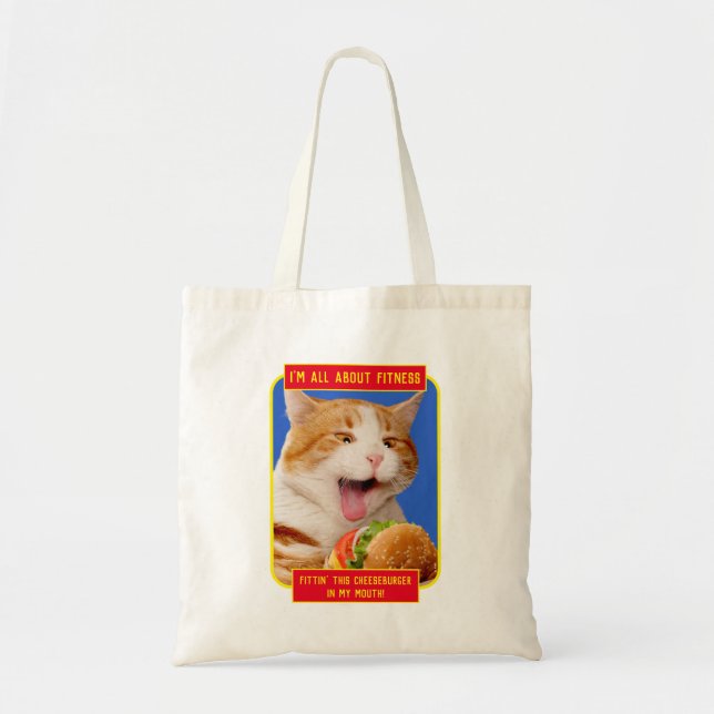 Cat Eating Cheeseburger Tote Bag (Front)