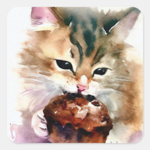 Cat Eating Cupcake Sticker