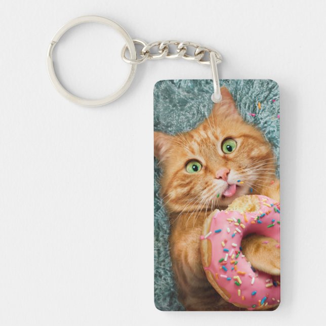 Cat Eating Donut Keychain (Front)