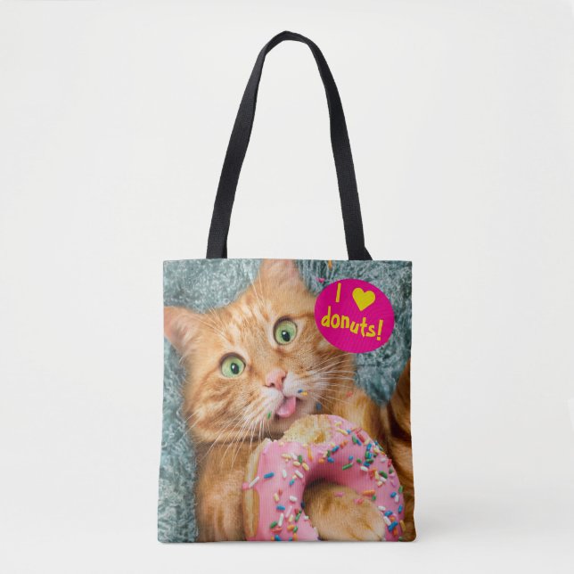 Cat Eating Donut Tote Bag (Front)