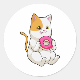 Cat Eating Doughnut Classic Round Sticker