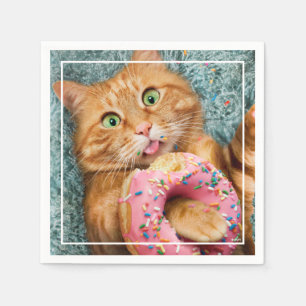 Cat Eating Doughnut Napkin