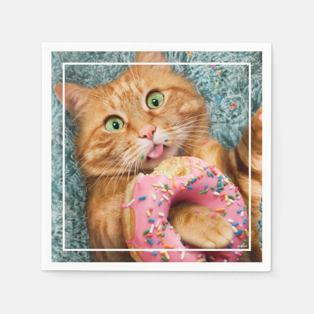 Cat Eating Doughnut Napkin (Front)