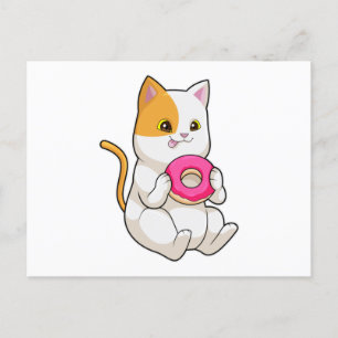 Cat Eating Doughnut Postcard