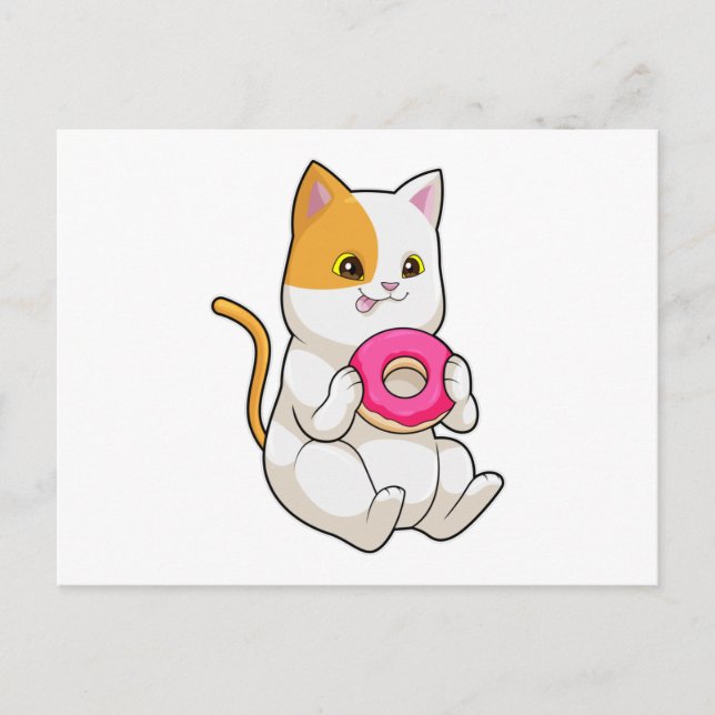 Cat Eating Doughnut Postcard (Front)