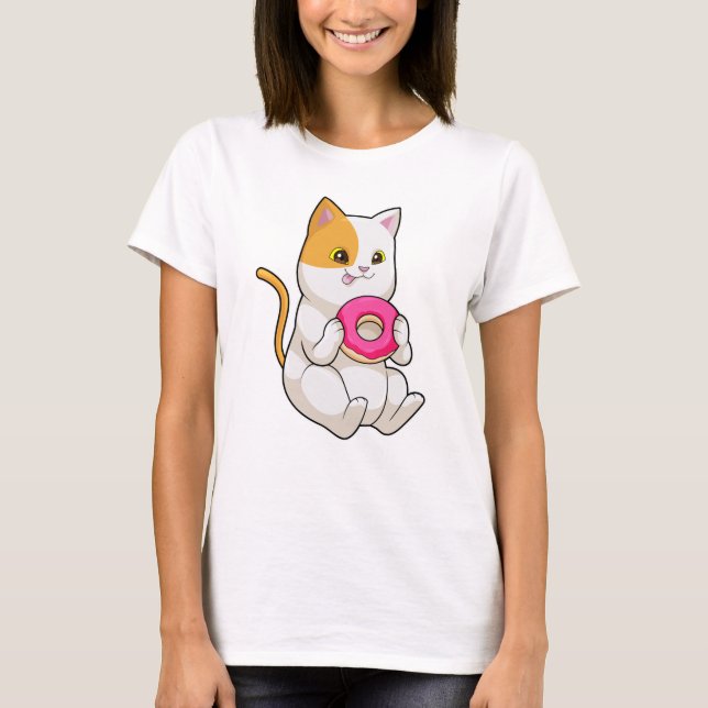 Cat Eating Doughnut T-Shirt (Front)