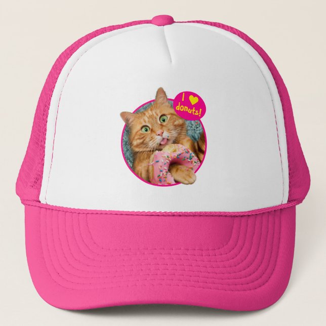 Cat Eating Doughnut Trucker Hat (Front)