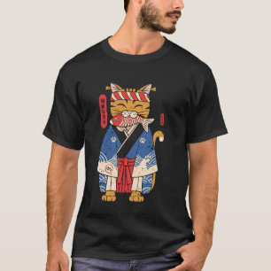 Cat Eating Fish Vintage Japanese Ukiyo-e Art T-Shirt