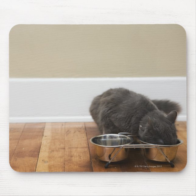 Cat eating from bowl mouse pad (Front)