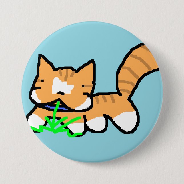 Cat eating grass 3 inch round button (Front)