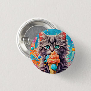 Cat Eating Ice Cream Cone Funny Kitten Cat 779 1 Inch Round Button