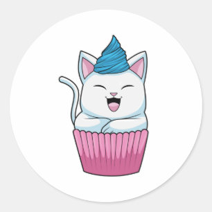 Cat Eating Muffin Classic Round Sticker