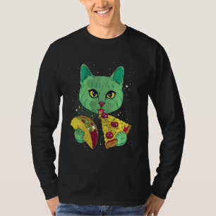 Cat Eating Pizza and Taco in Space Funny Cats Gift T-Shirt