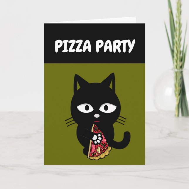 CAT EATING PIZZA BIRTHDAY CARD CARDS (Front)