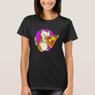 Cat Eating Pizza Cat And Pizza Design T-Shirt