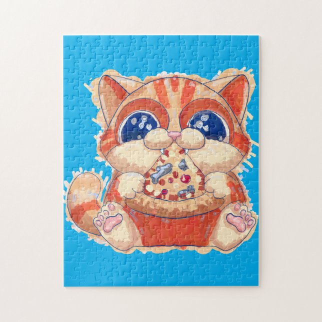 Cat Eating Pizza colour Jigsaw Puzzle (Vertical)