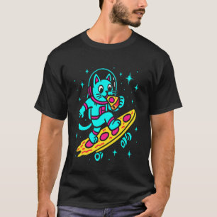 Cat Eating Pizza Space Kitten Galaxy Funny Skatebo T-Shirt