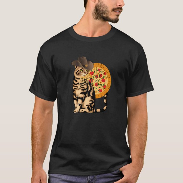 Cat Eating Pizza T-Shirt (Front)