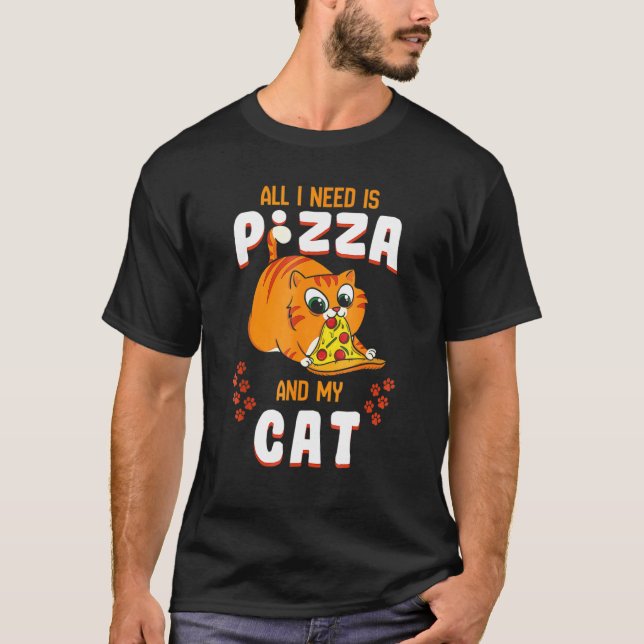 Cat Eating Pizza Tee Pepperoni Slice Kitten (Front)
