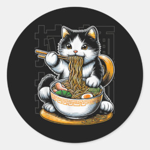 Cat Eating Ramen Food Cat Lover Ramen Noodles Eate Classic Round Sticker