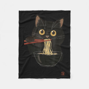Cat Eating Ramen Funny Japanese Kawaii Cat Anime L Fleece Blanket