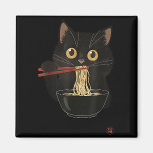 Cat Eating Ramen Funny Japanese Kawaii Cat Anime L Magnet