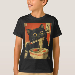 Cat Eating Ramen Funny Japanese Kawaii Cat Anime L T-Shirt