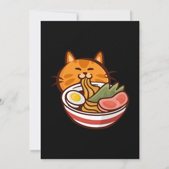 Cat Eating Ramen Japan Kitten Kitty Pet Animal Gif Invitation (Front)