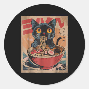 Cat Eating Ramen Japanese Graphic Tees Kawaii Cat  Classic Round Sticker