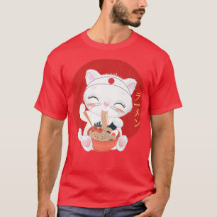 Cat Eating Ramen Kawaii Anime Retro Japanese Style T-Shirt