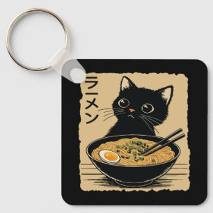 Cat eating ramen keychain