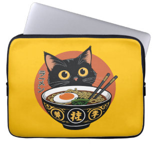 Cat eating ramen laptop sleeve
