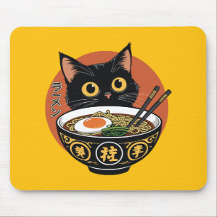 Cat eating ramen  mouse pad