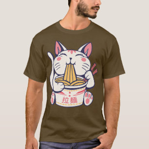 Cat Eating Ramen Noodles Cute Kawaii T-Shirt