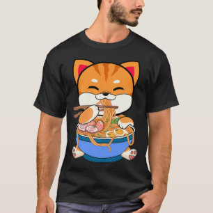Cat Eating Ramen Noodles Funny Kawaii Foodie Kitte T-Shirt