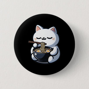 Cat Eating Ramen Noodles Kawaii Anime Japanese Cut 2 Inch Round Button
