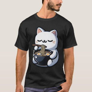 Cat Eating Ramen Noodles Kawaii Anime Japanese Cut T-Shirt