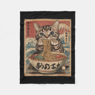 Cat Eating Ramen Noodles Kawaii Anime Manga Japane Fleece Blanket